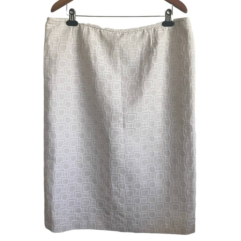 Vintage Kasper Women Skirt 18 Ivory Geometric Textured Pencil Career 90s Classic